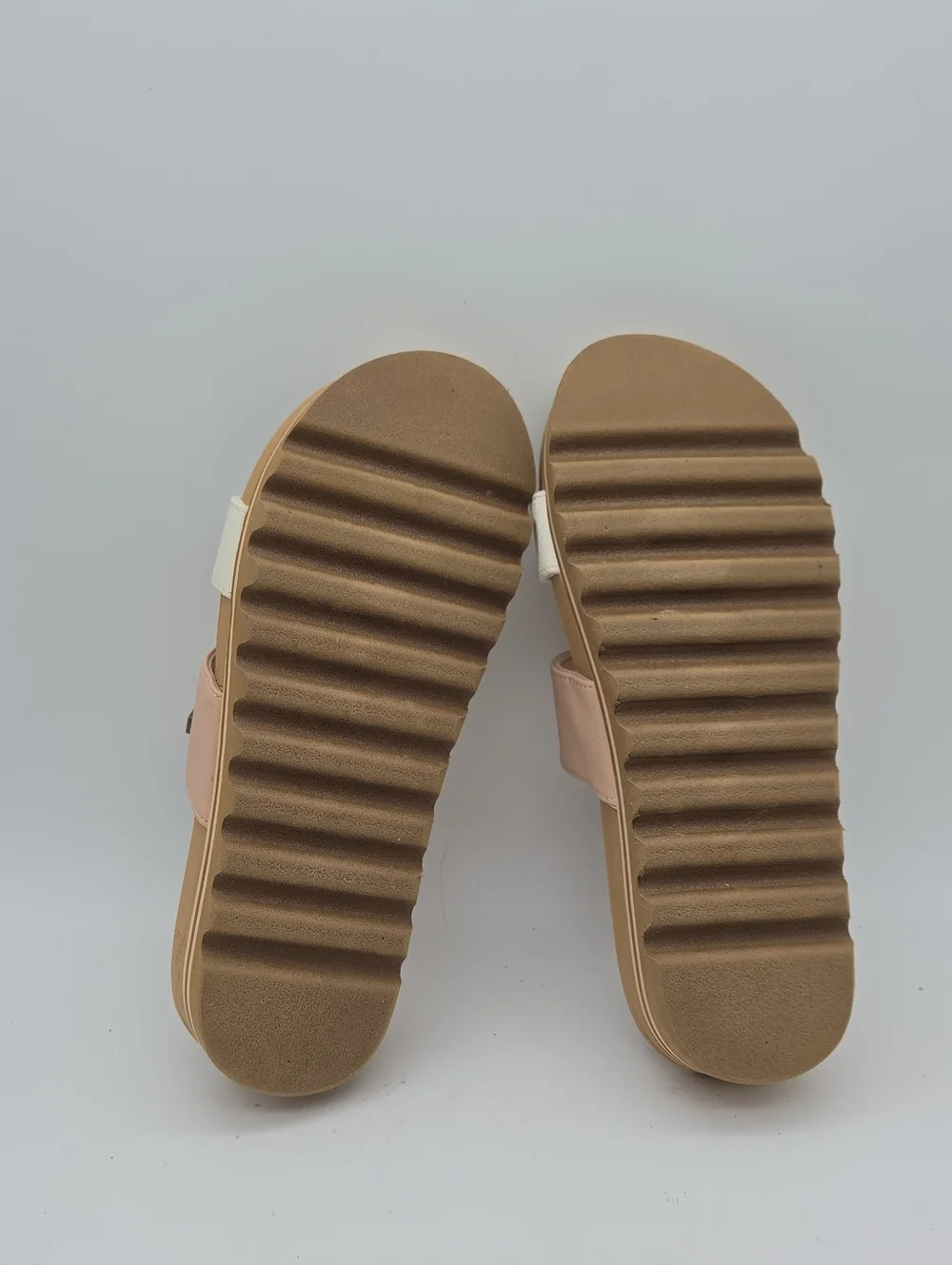 Reef Pink and White Double-Strap Slide Sandals